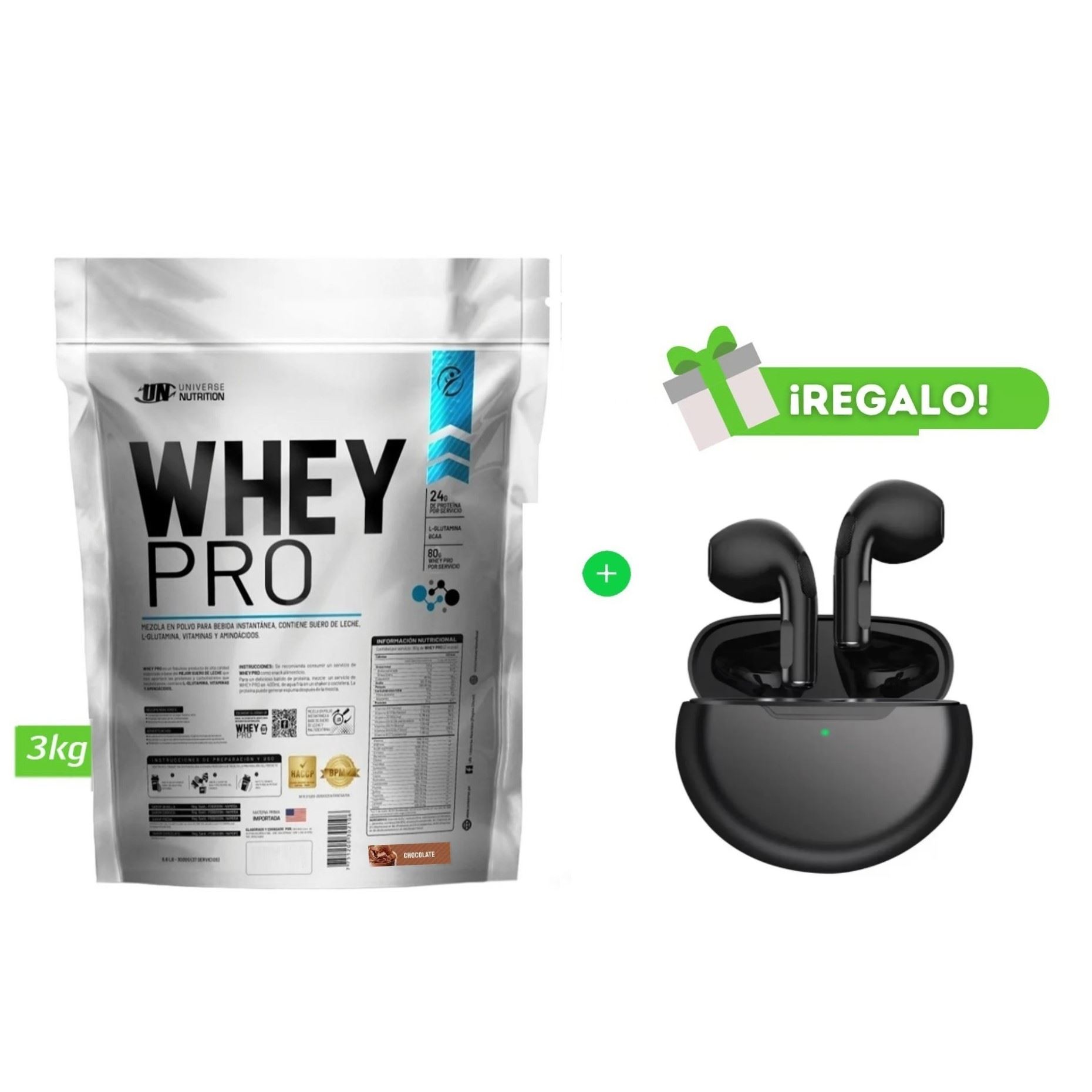 PROTEÍNA WHEY PRO 3 KG CHOCOLATE + Audífono